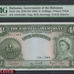 B1136-BAHAMAS-1936 (ND 1963)巴哈馬紙幣-4 Shillings(O)