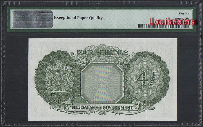 B1136-BAHAMAS-1936 (ND 1963)巴哈馬紙幣-4 Shillings(O)