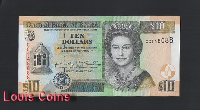 1142-1 B1142-BELIZE-2001貝里斯(伯利茲)紙幣,10 Dollar(O)