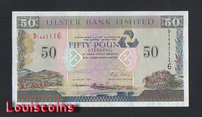 B1151-NORTHERN IRELAND-1997北愛爾蘭紙幣50 Pounds(O)