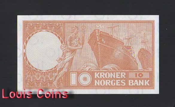 B1154-NORWAY-1973挪威紙幣,10 Kroner(O)