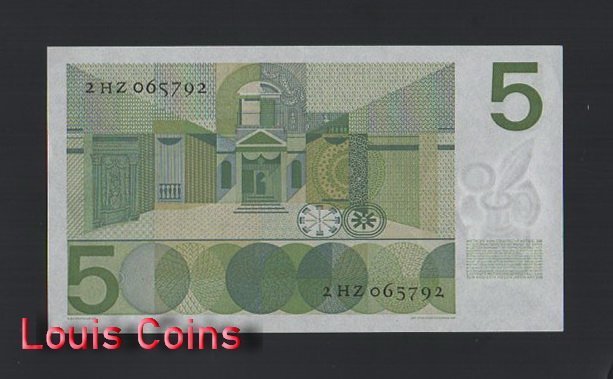 B1155-NETHERLANDS-1966荷蘭紙幣,5 Gulden(O)