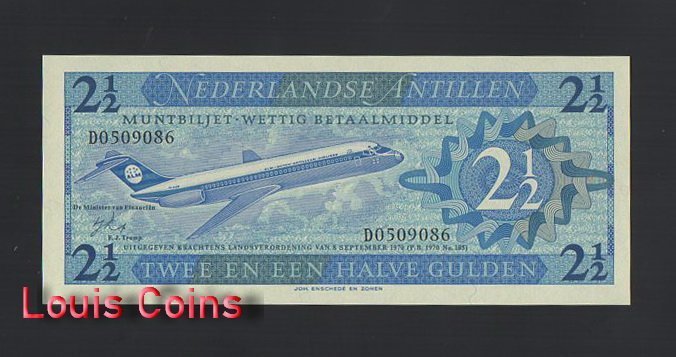 1158-1 B1158-NETHERLANDS ANTILLES-1970荷屬安地列斯紙幣,2.1/2(654)