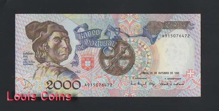 1159-1 B1159-PORTUGAL-1991葡萄牙紙幣,2.000 Escudos(O)