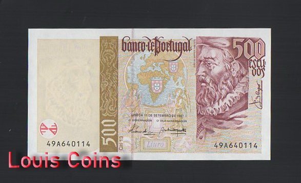 1160-1 B1160-PORTUGAL-1997 & 2000葡萄牙紙幣,500 Escudos(BO)