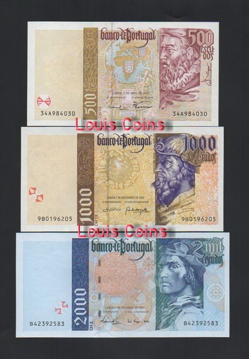 1161-1 B1161-PORTUGAL-1995-2000葡萄牙紙幣,全套5張(O)