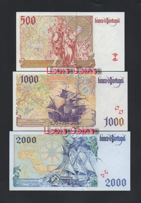 1161-3 B1161-PORTUGAL-1995-2000葡萄牙紙幣,全套5張(O)