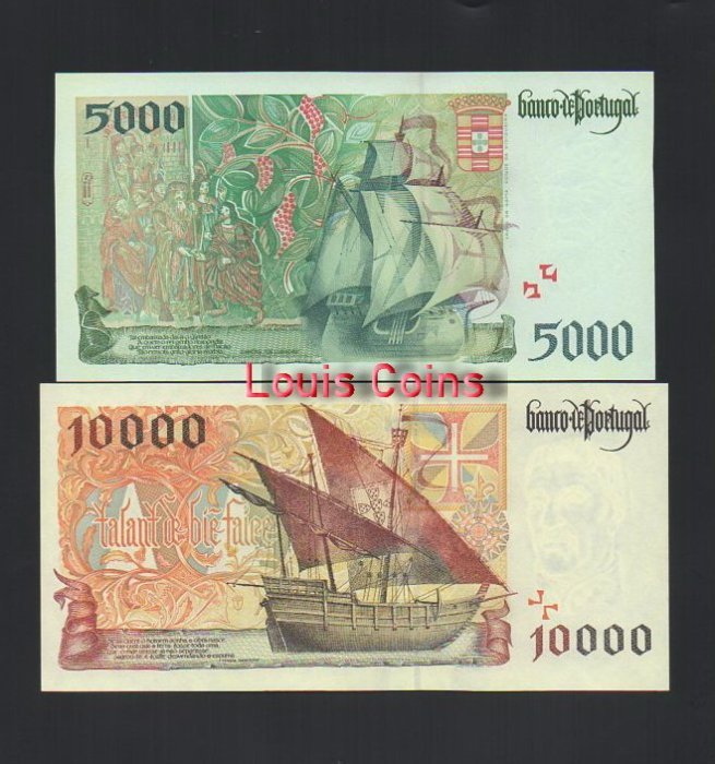 1161-4 B1161-PORTUGAL-1995-2000葡萄牙紙幣,全套5張(O)