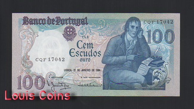 1163-1 B1163-PORTUGAL-1980-1985葡萄牙紙幣,100 Escudos(B)