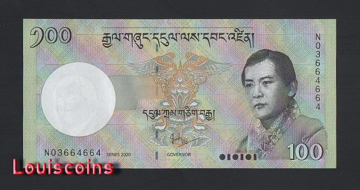 1168-1 B1168-BHUTAN--2020不丹紙幣100 Ngultrum(296)