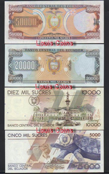 1169-2 B1169-ECUADOR-1999厄瓜多紙幣-4張一組(1113)
