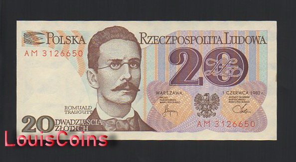 1179-1 B1179-POLAND-1982波蘭紙幣,20 Złotych(B)
