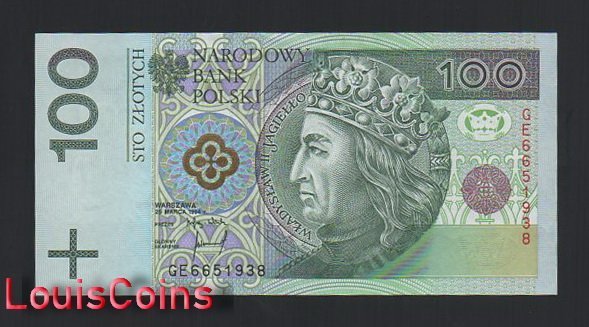 1184-1 B1184-POLAND-1994波蘭紙幣,100 Złotych(O)