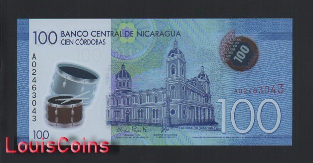 1187-1 B1187-NICARAGUA-2014尼加拉瓜塑膠紙幣,100 Cordobas(1153)