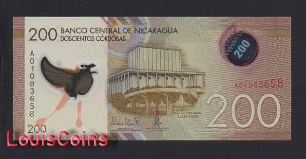 B1188-NICARAGUA-2014尼加拉瓜塑膠紙幣,200 Cordobas(B)