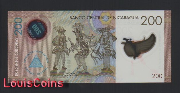 B1188-NICARAGUA-2014尼加拉瓜塑膠紙幣,200 Cordobas(B)