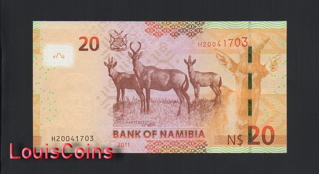1196-2 B1196-NAMIBIA-2011納米比亞紙幣,20 Namibia Dollars(1291)