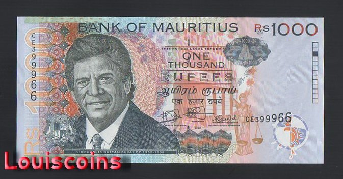 1210-1 B1210-MAURITIUS-2010-2022模里西斯(毛里求斯)紙幣1000Rupees(B)
