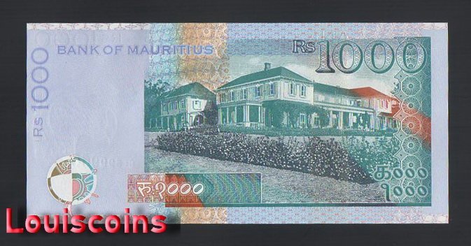 1210-2 B1210-MAURITIUS-2010-2022模里西斯(毛里求斯)紙幣1000Rupees(B)